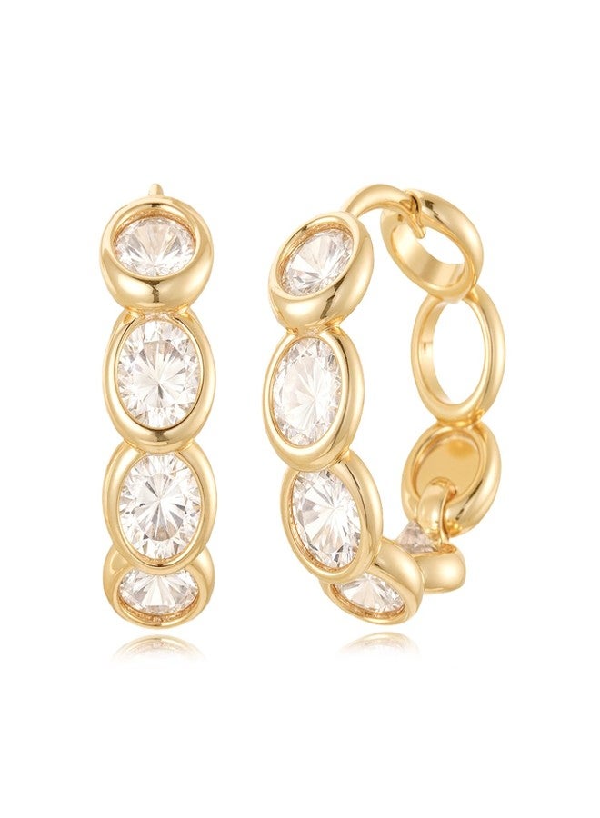 MYEARS Women Gold Earrings Huggie Link Chain Hoop Cubic Zirconia 14K Gold Plated Small Simple Hypoallergenic Everyday Jewelry - Image 1